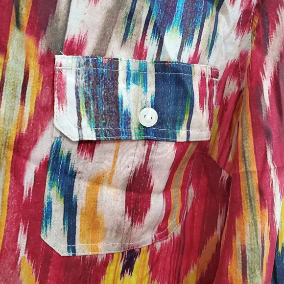 Lucky Brand Women's Multicolor Abstract 100% Silk Long Sleeve Button Up Shirt XS - Picture 2 of 4